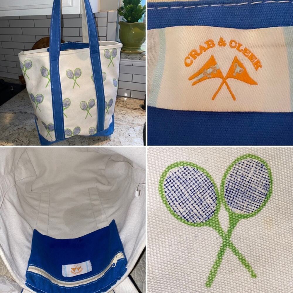 Crab & Cleek $69 Tennis Lessons Racquets Medium Canvas Boat Tote Bag EUC
